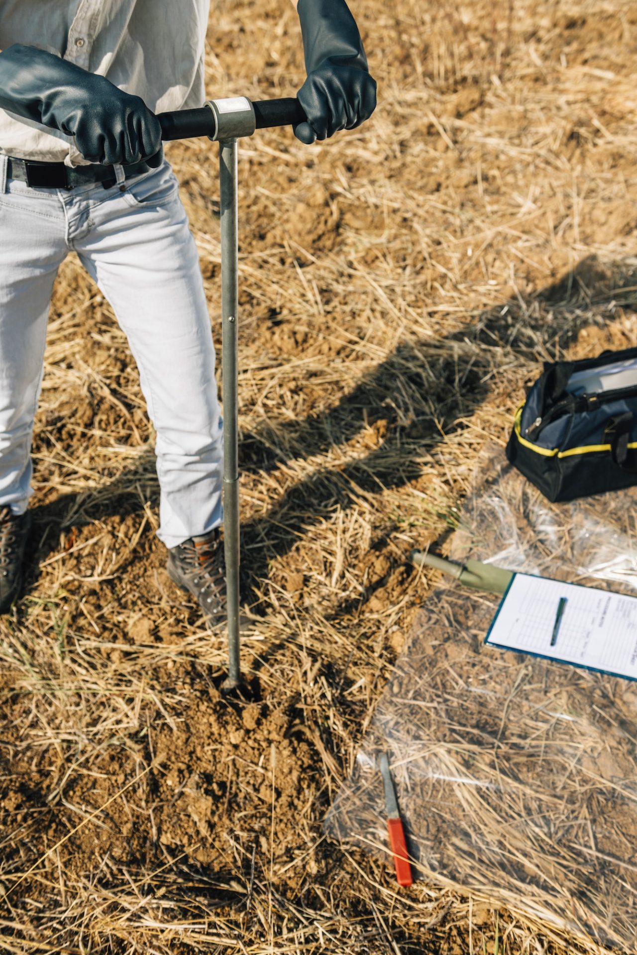 Soil Sampling. Agronomist Taking Sample With Soil Probe Sampler